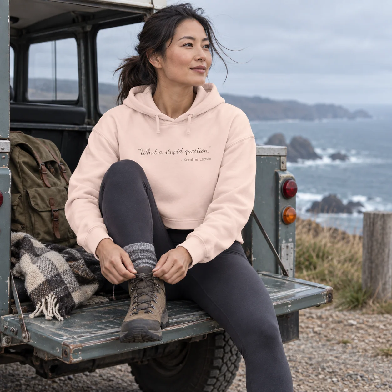 The "Stupid Question" Hoodie: Women's Version, Cropped - Pale Pink - Back