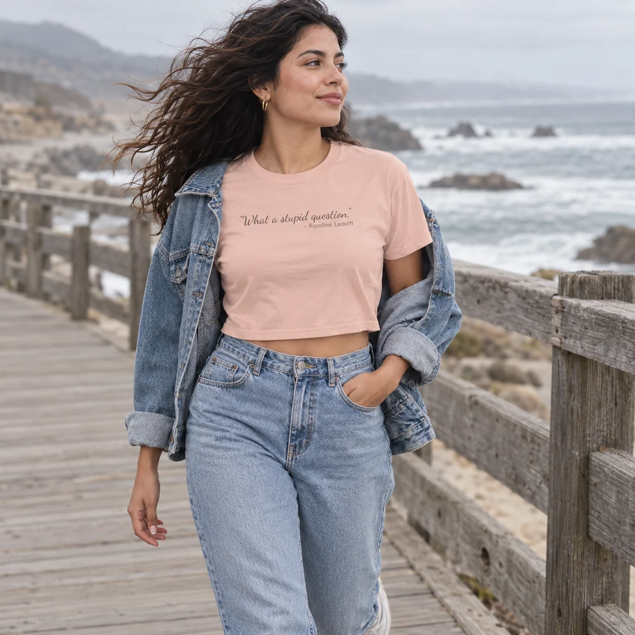 The "Stupid Question" Tee: Women's Version, Cropped - Pale Pink - Back