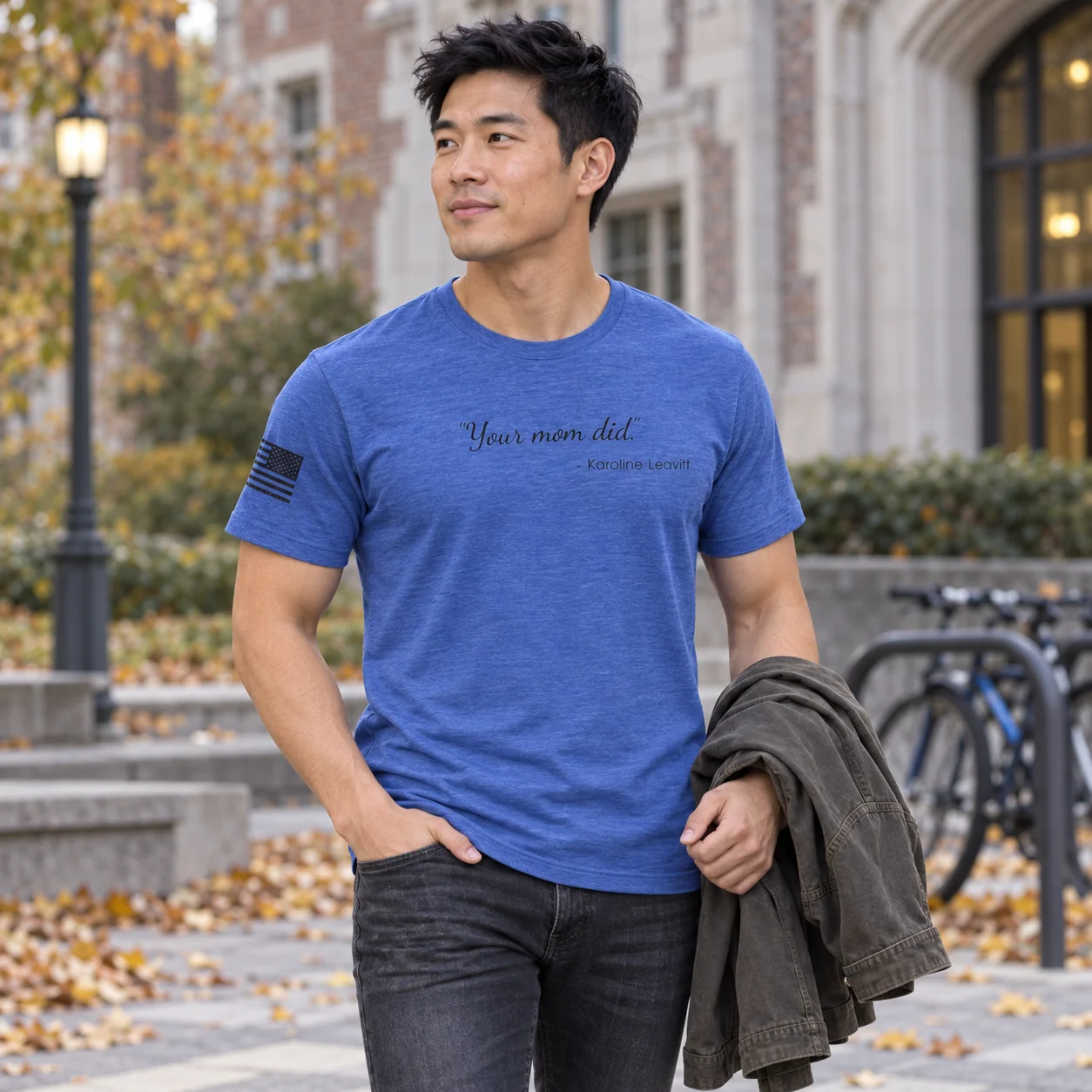 The "Your Mom Did." Tee - Heather True Royal - Back