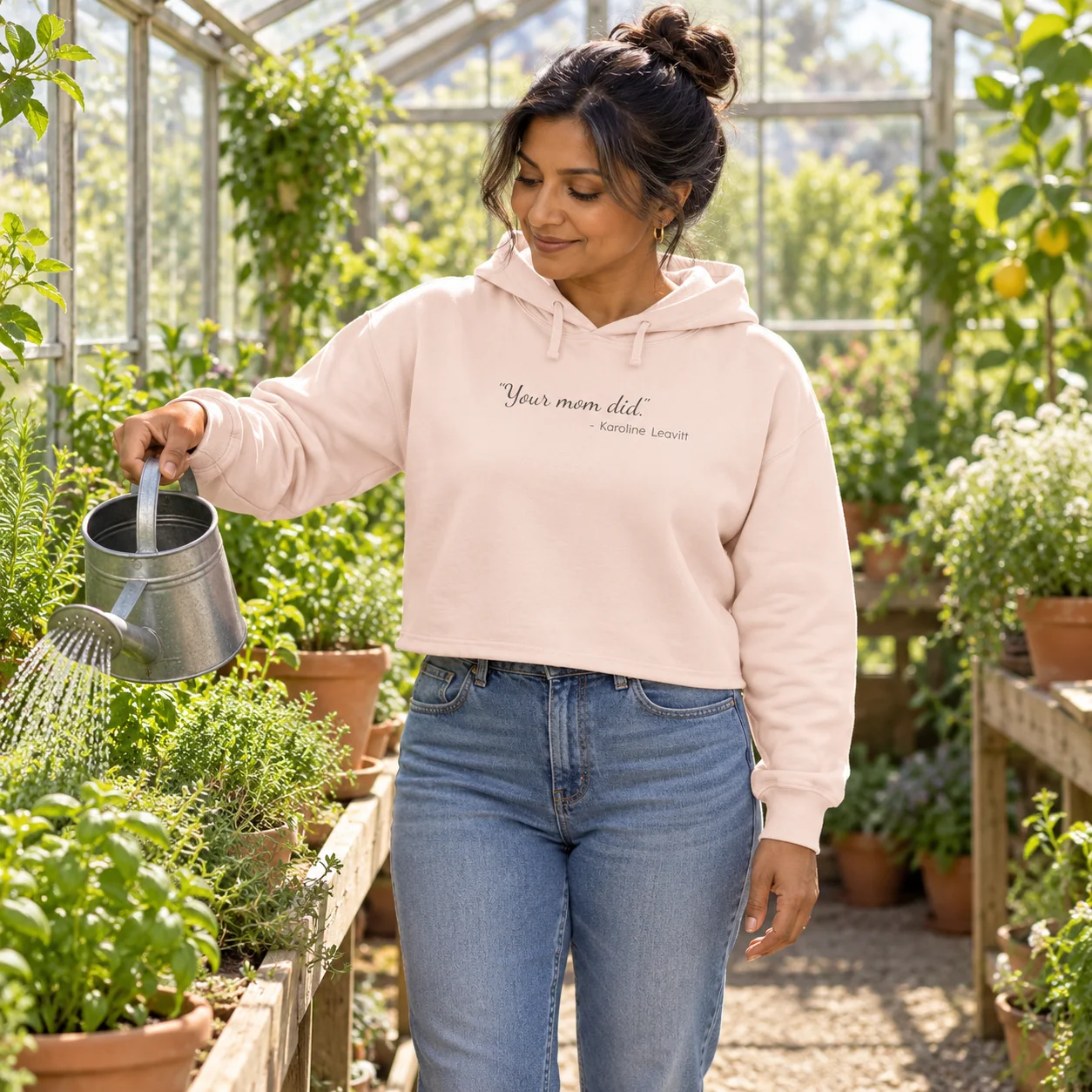The "Your Mom Did." Hoodie: Women's Version, Cropped - Pale Pink - Back
