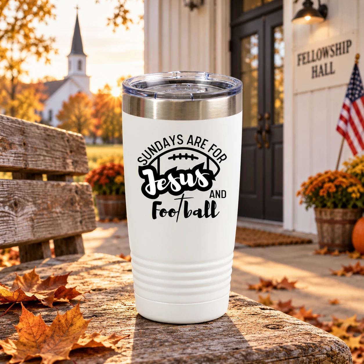 Sundays Are for Jesus and Football Tumbler – 20oz - White - Back